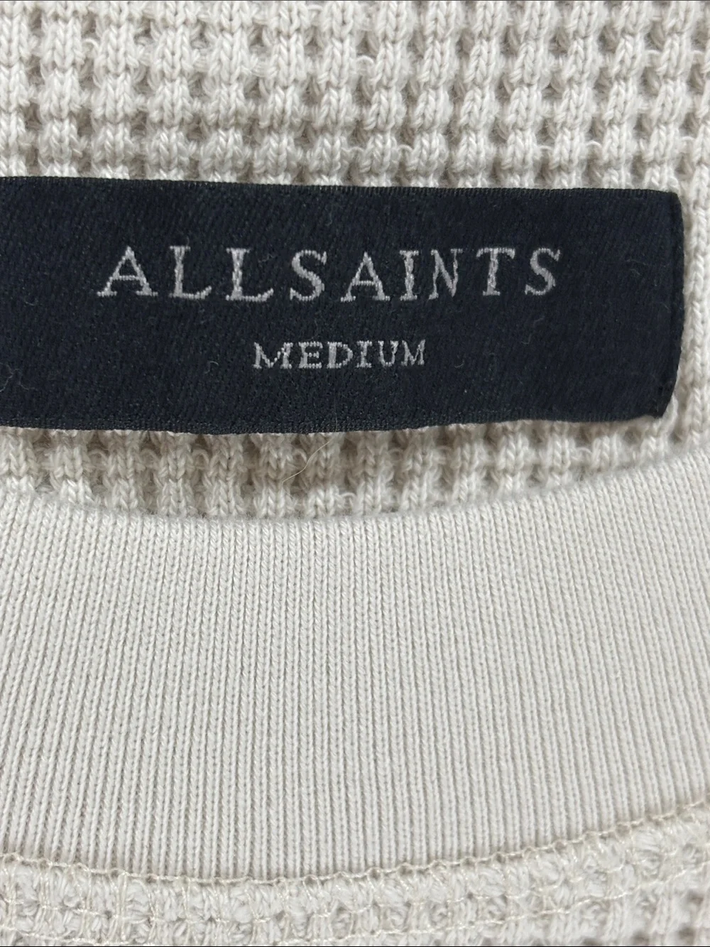 AllSaints Men’s Smoke White Waffle Crewneck Sweater M